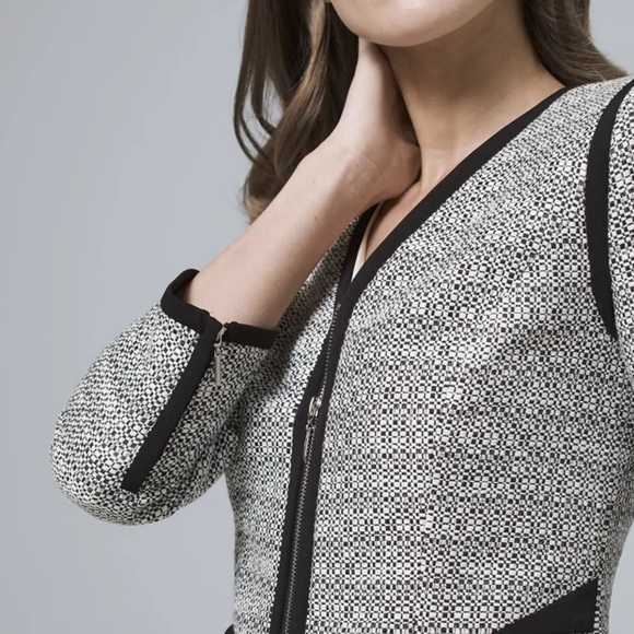 White House Black Market Contrast Tweed Zip Blazer Jacket 2 XS - Picture 2 of 12